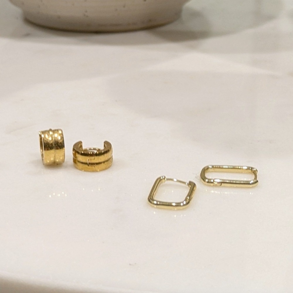 Unbranded Gold Huggie Hoop Earring Set Women OS Gold Minimalist Rectangular 2pc